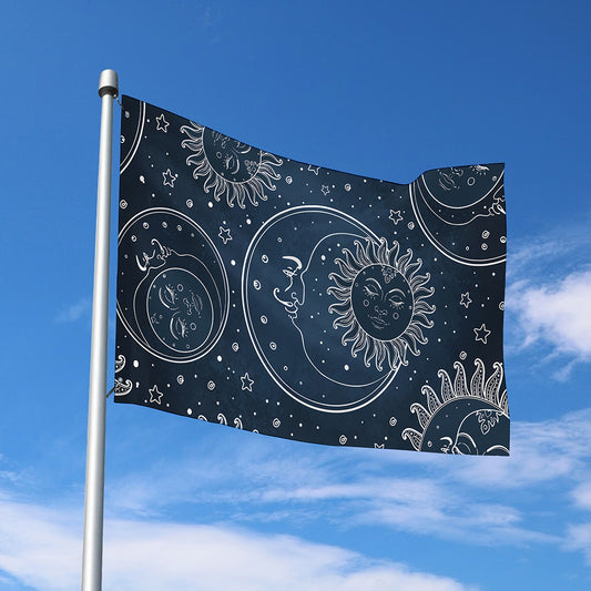 Vintage Sun And Moon Pattern Print Polyester Flag