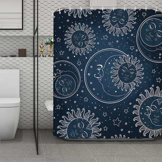 Vintage Sun And Moon Pattern Print Polyester Shower Curtain