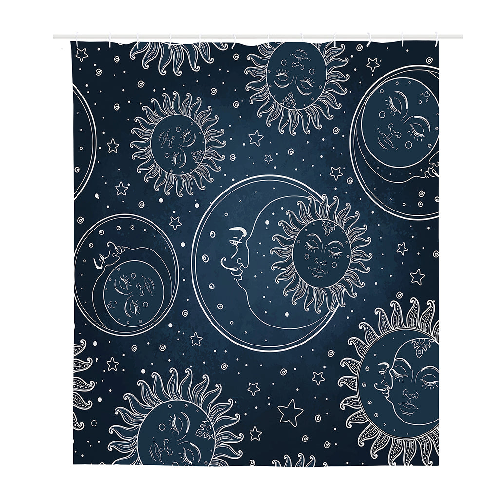 Vintage Sun And Moon Pattern Print Polyester Shower Curtain