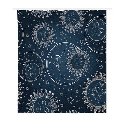 Vintage Sun And Moon Pattern Print Polyester Shower Curtain