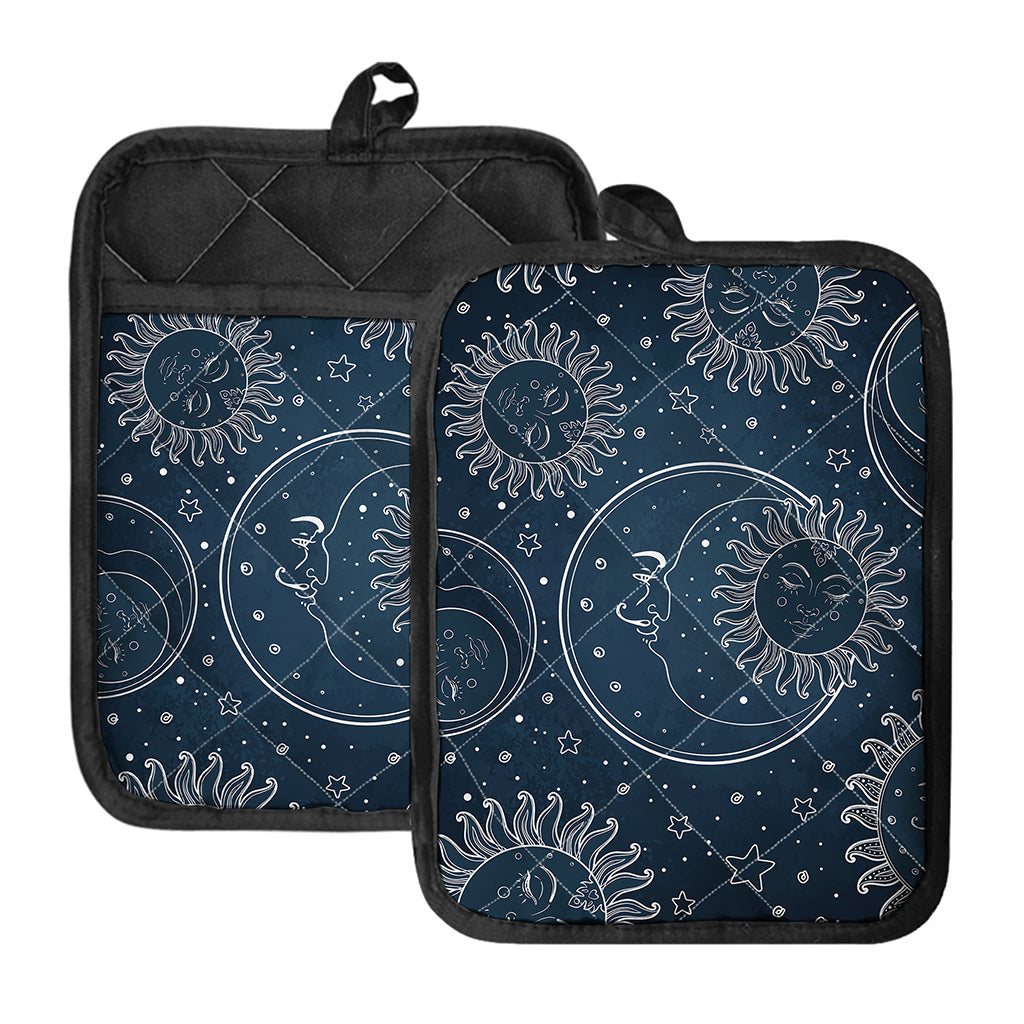 Vintage Sun And Moon Pattern Print Pot Holders With Pocket