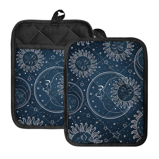 Vintage Sun And Moon Pattern Print Pot Holders With Pocket