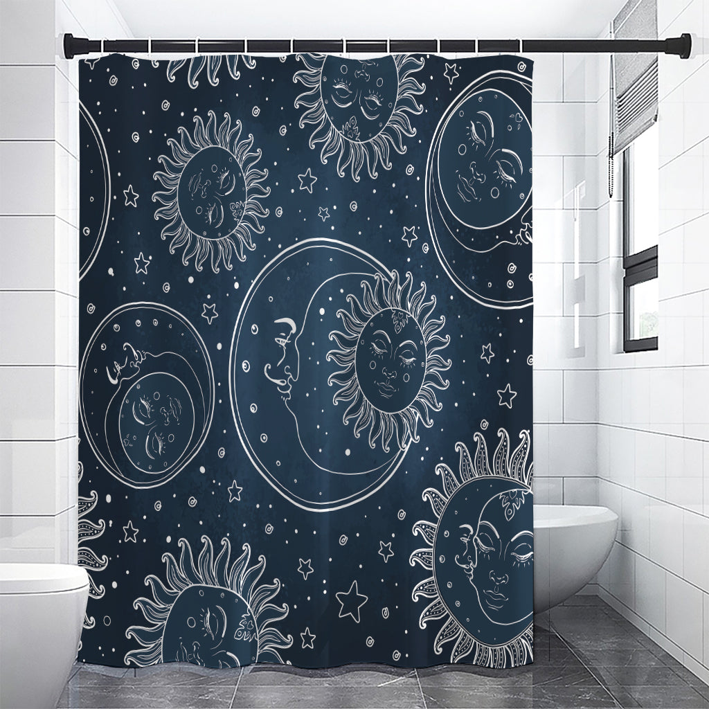 Vintage Sun And Moon Pattern Print Premium Shower Curtain