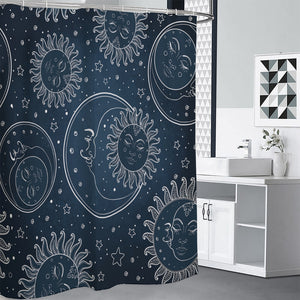 Vintage Sun And Moon Pattern Print Premium Shower Curtain