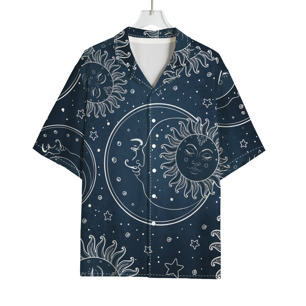 Vintage Sun And Moon Pattern Print Rayon Hawaiian Shirt