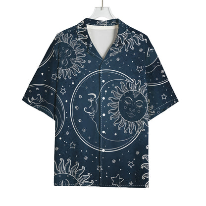 Vintage Sun And Moon Pattern Print Rayon Hawaiian Shirt