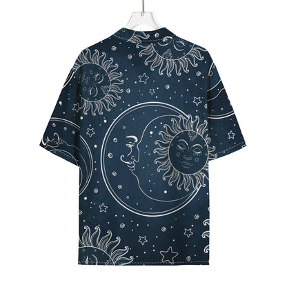 Vintage Sun And Moon Pattern Print Rayon Hawaiian Shirt