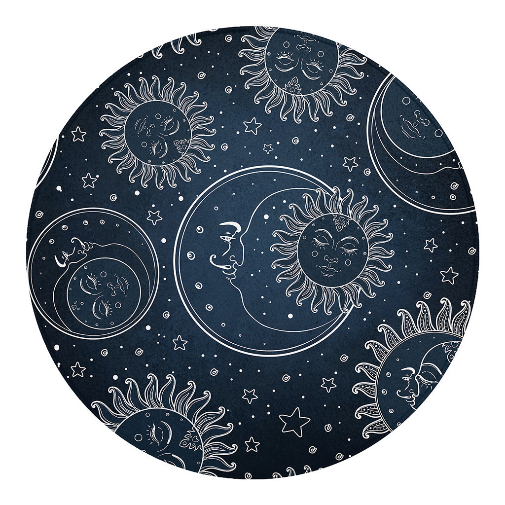 Vintage Sun And Moon Pattern Print Round Blanket