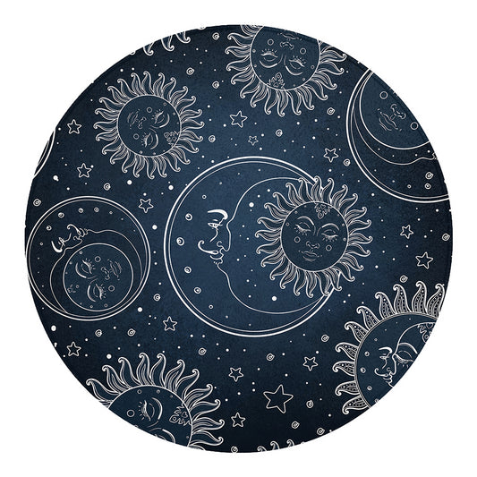 Vintage Sun And Moon Pattern Print Round Blanket