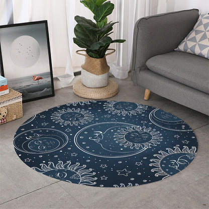 Vintage Sun And Moon Pattern Print Round Rug