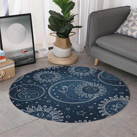 Vintage Sun And Moon Pattern Print Round Rug