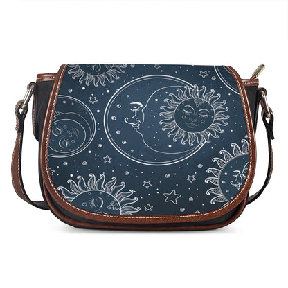 Vintage Sun And Moon Pattern Print Saddle Bag