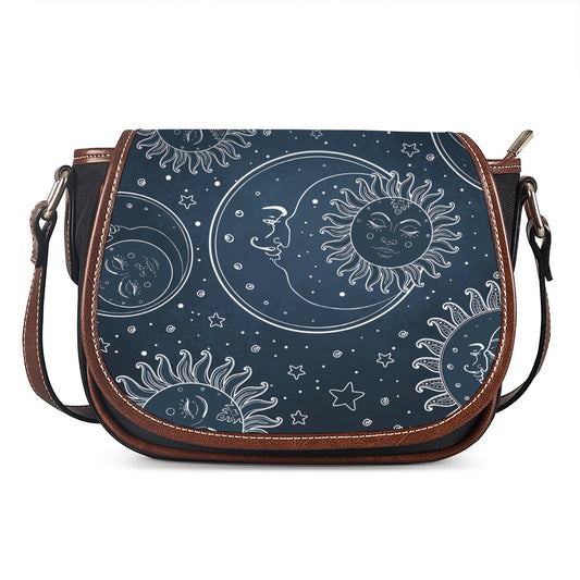 Vintage Sun And Moon Pattern Print Saddle Bag