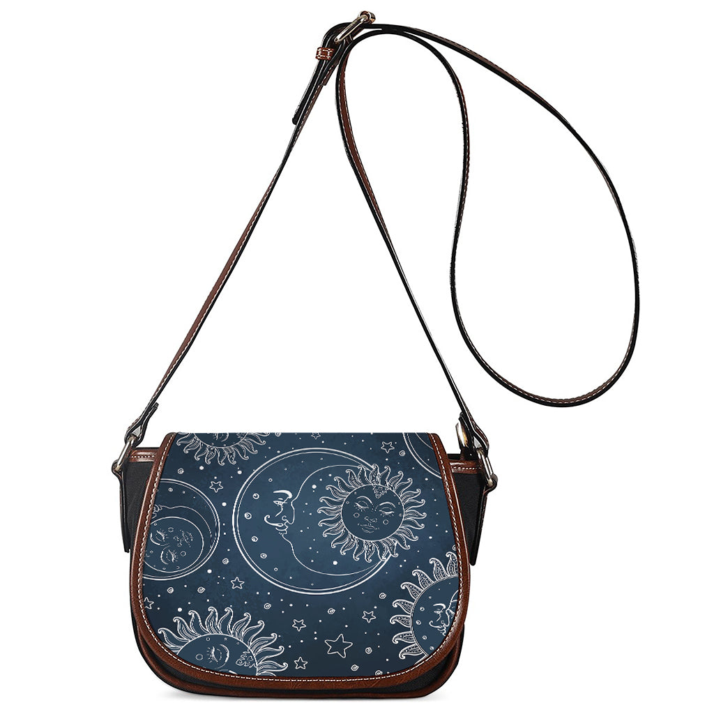 Vintage Sun And Moon Pattern Print Saddle Bag