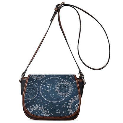 Vintage Sun And Moon Pattern Print Saddle Bag