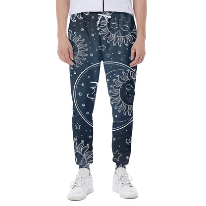Vintage Sun And Moon Pattern Print Scuba Joggers