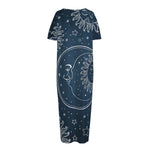 Vintage Sun And Moon Pattern Print Short Sleeve Long Nightdress