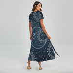 Vintage Sun And Moon Pattern Print Short Sleeve Maxi Dress