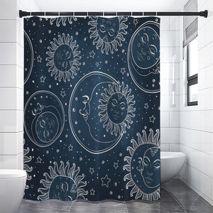 Vintage Sun And Moon Pattern Print Shower Curtain