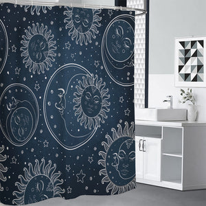 Vintage Sun And Moon Pattern Print Shower Curtain