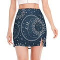 Vintage Sun And Moon Pattern Print Side Slit Mini Skirt