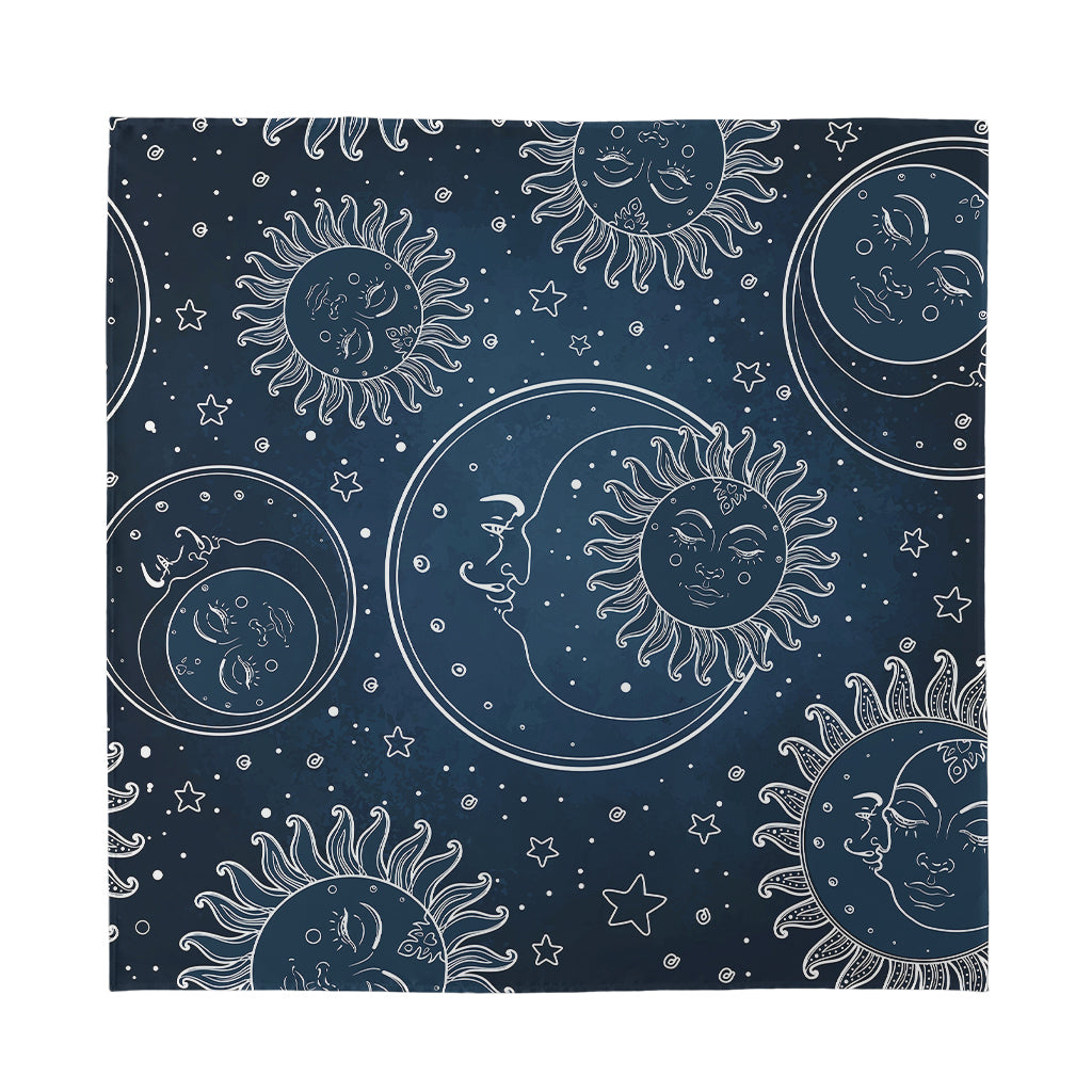 Vintage Sun And Moon Pattern Print Silk Bandana