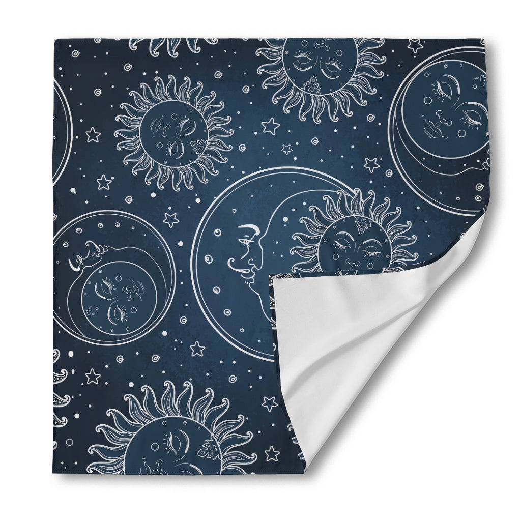 Vintage Sun And Moon Pattern Print Silk Bandana