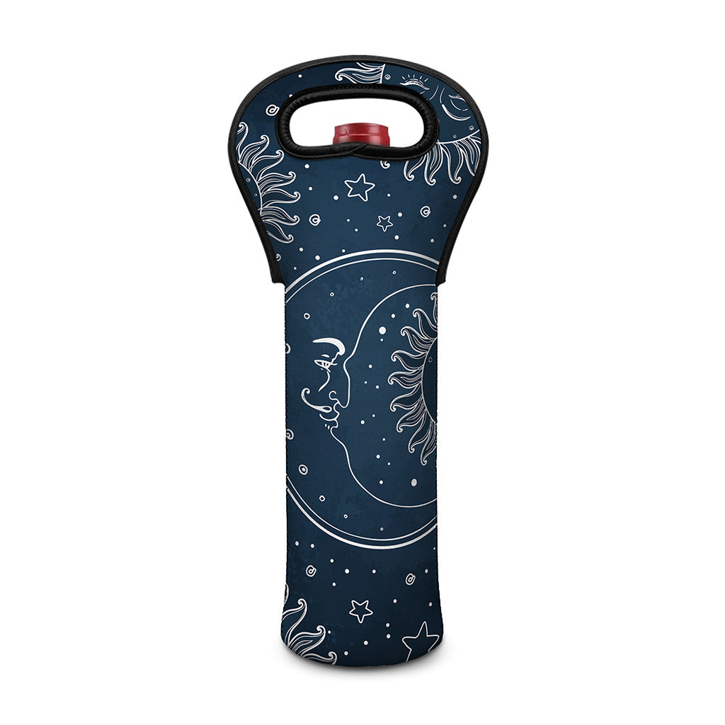 Vintage Sun And Moon Pattern Print Single Neoprene Wine Tote