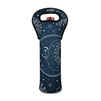 Vintage Sun And Moon Pattern Print Single Neoprene Wine Tote
