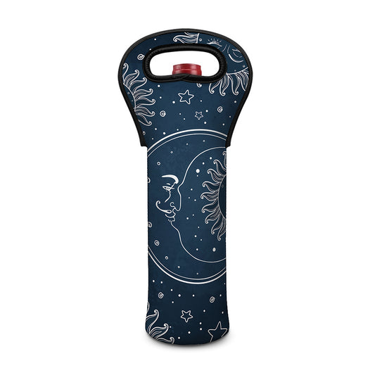 Vintage Sun And Moon Pattern Print Single Neoprene Wine Tote