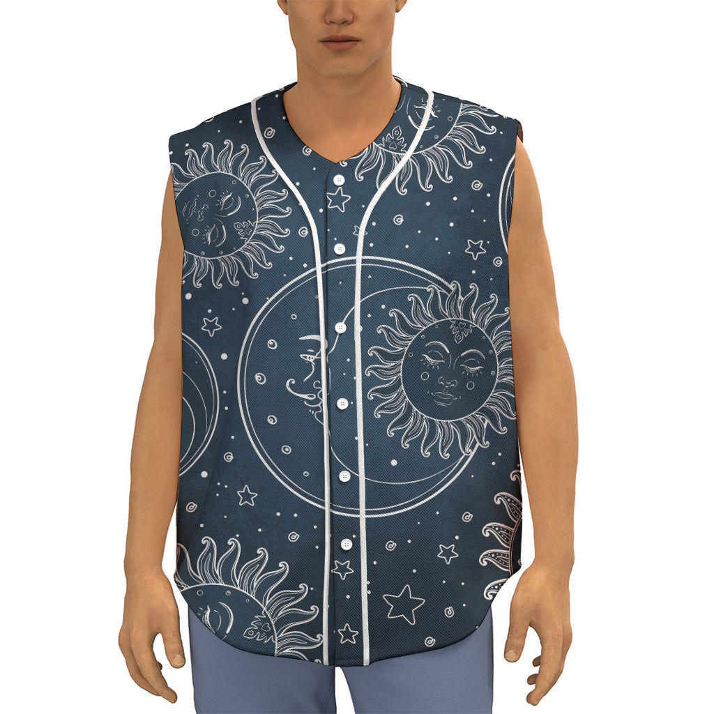Vintage Sun And Moon Pattern Print Sleeveless Baseball Jersey