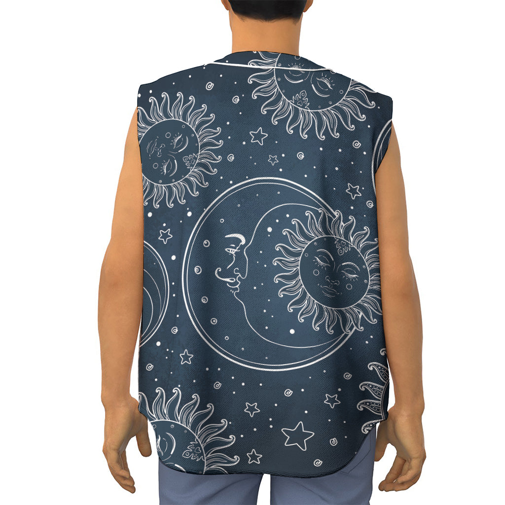 Vintage Sun And Moon Pattern Print Sleeveless Baseball Jersey