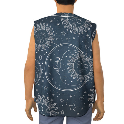 Vintage Sun And Moon Pattern Print Sleeveless Baseball Jersey