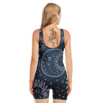 Vintage Sun And Moon Pattern Print Sleeveless One Piece Swimsuit