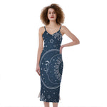 Vintage Sun And Moon Pattern Print Slim Fit Midi Cami Dress