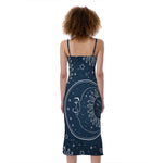 Vintage Sun And Moon Pattern Print Slim Fit Midi Cami Dress