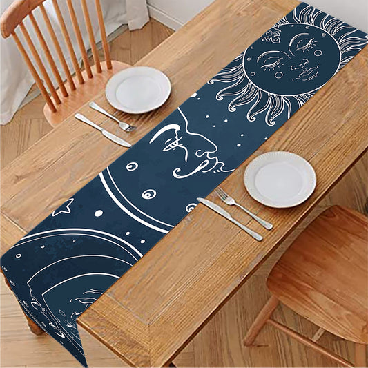 Vintage Sun And Moon Pattern Print Table Runner