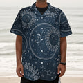 Vintage Sun And Moon Pattern Print Textured Short Sleeve Shirt