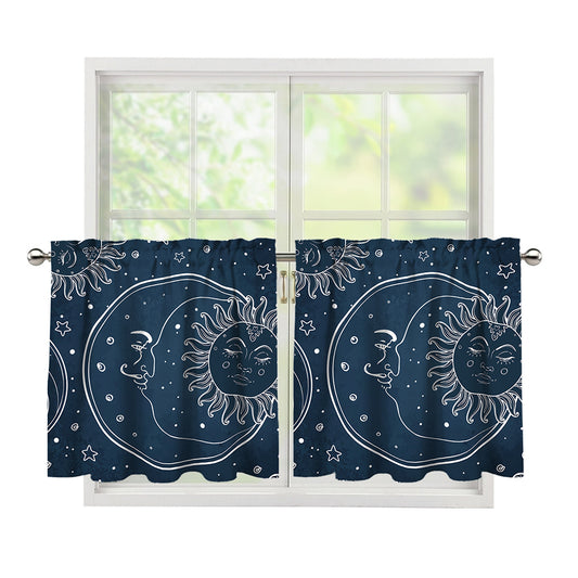 Vintage Sun And Moon Pattern Print Tier Curtains