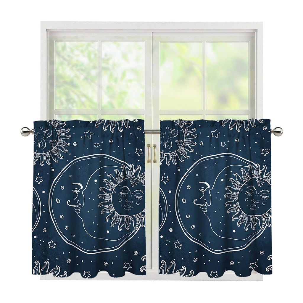 Vintage Sun And Moon Pattern Print Tier Curtains