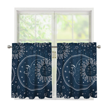 Vintage Sun And Moon Pattern Print Tier Curtains