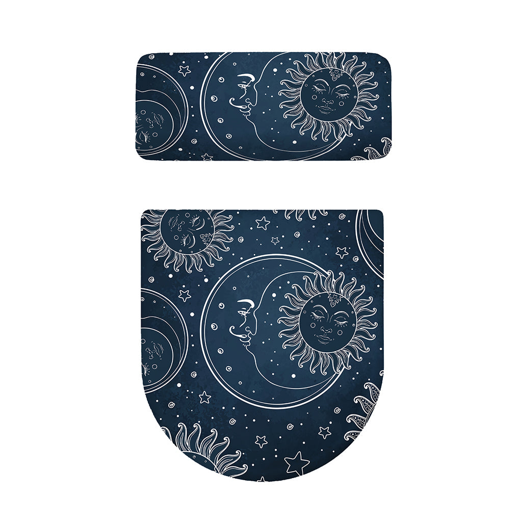 Vintage Sun And Moon Pattern Print Toilet Lid And Tank Cover Set