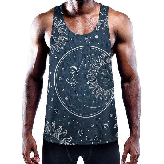 Vintage Sun And Moon Pattern Print Training Tank Top