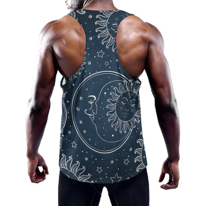 Vintage Sun And Moon Pattern Print Training Tank Top