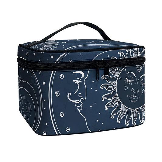 Vintage Sun And Moon Pattern Print Travel Makeup Bag