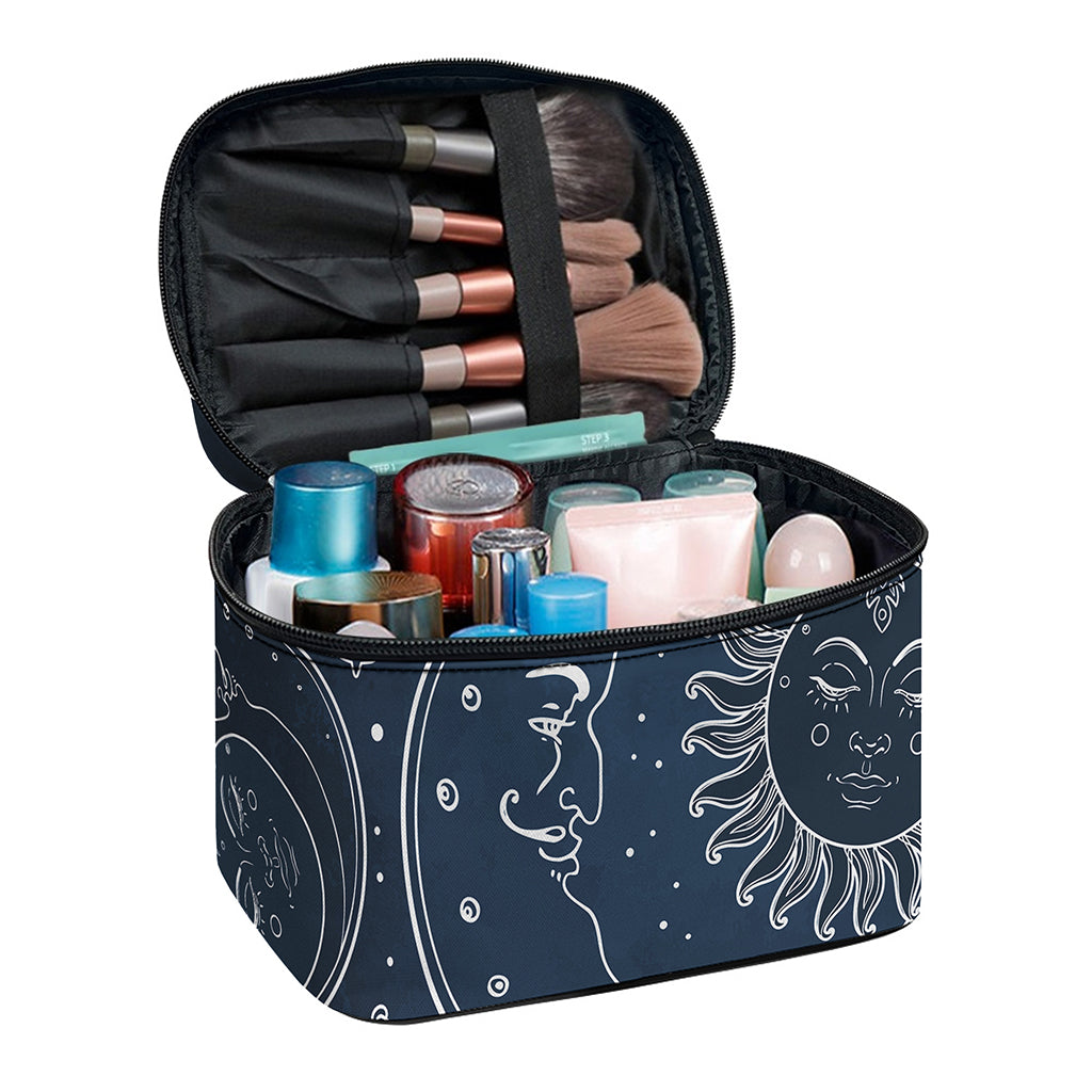 Vintage Sun And Moon Pattern Print Travel Makeup Bag
