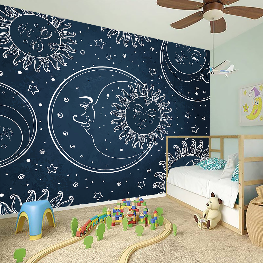 Vintage Sun And Moon Pattern Print Wall Sticker