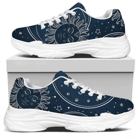 Vintage Sun And Moon Pattern Print White Chunky Shoes