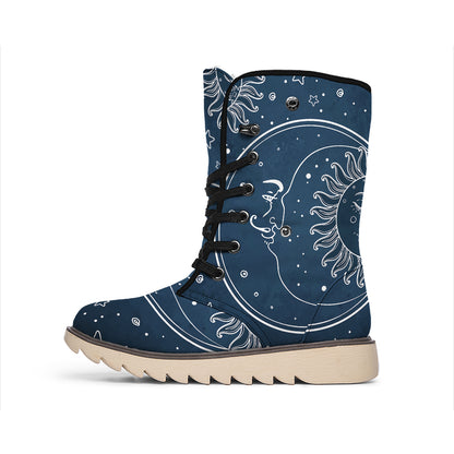 Vintage Sun And Moon Pattern Print Winter Boots