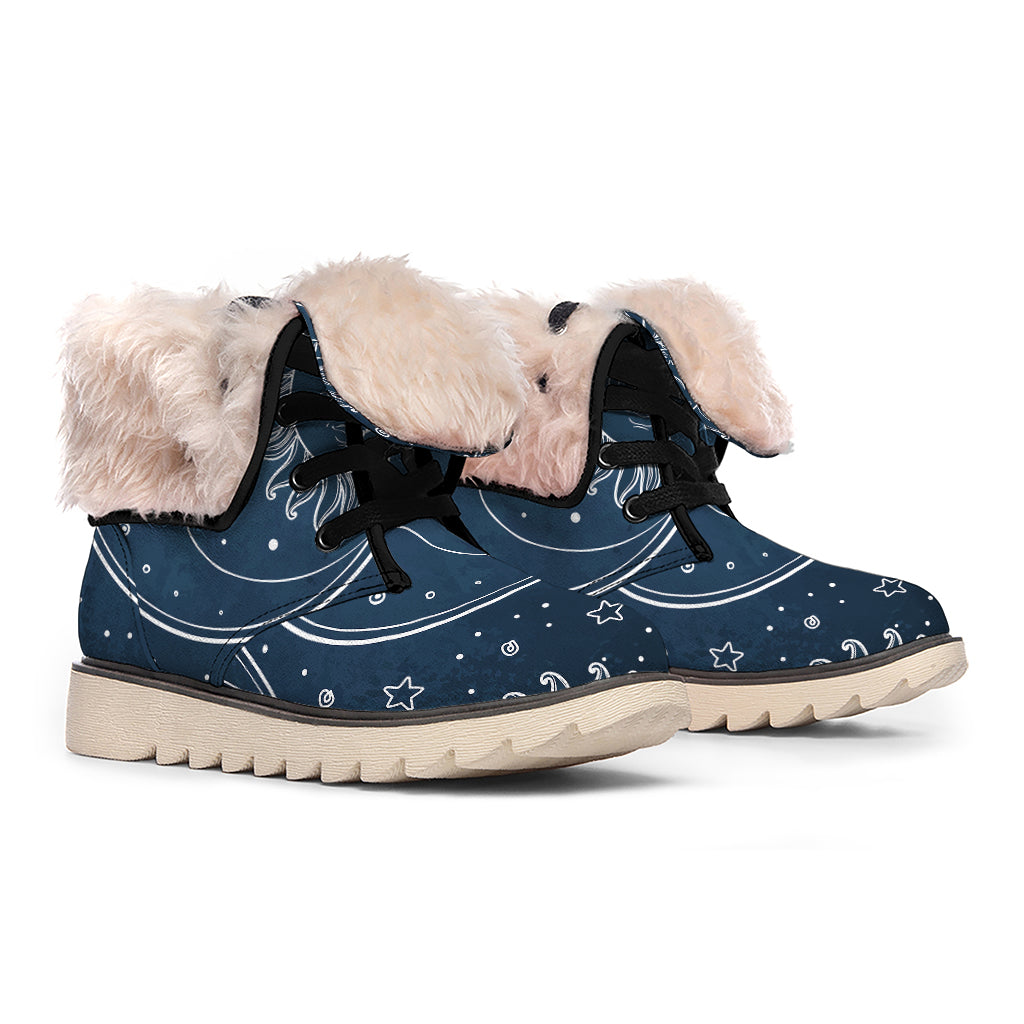 Vintage Sun And Moon Pattern Print Winter Boots